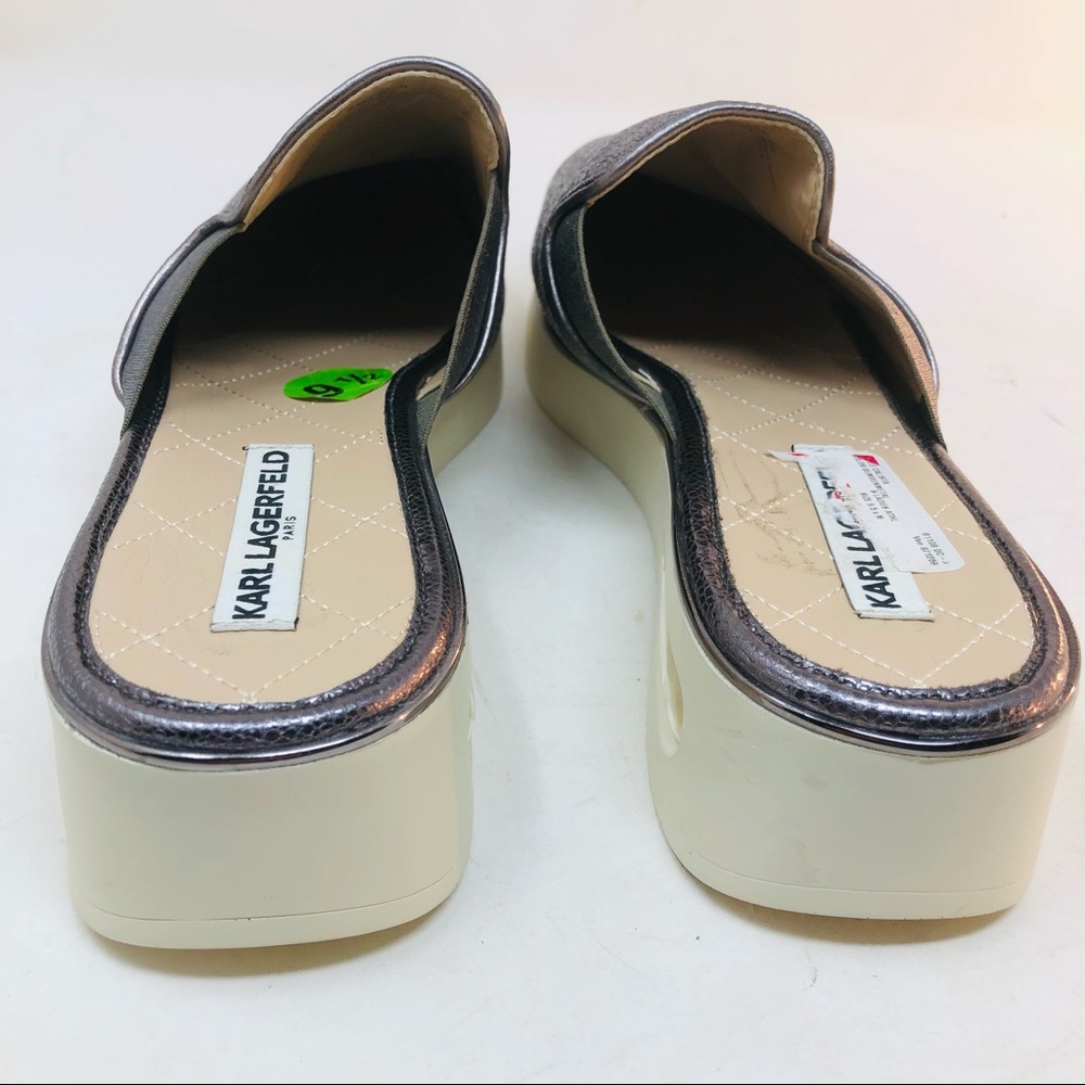 New Karl Lagerfeld Metallic Leather Slide Wedges - Picture 5 of 6